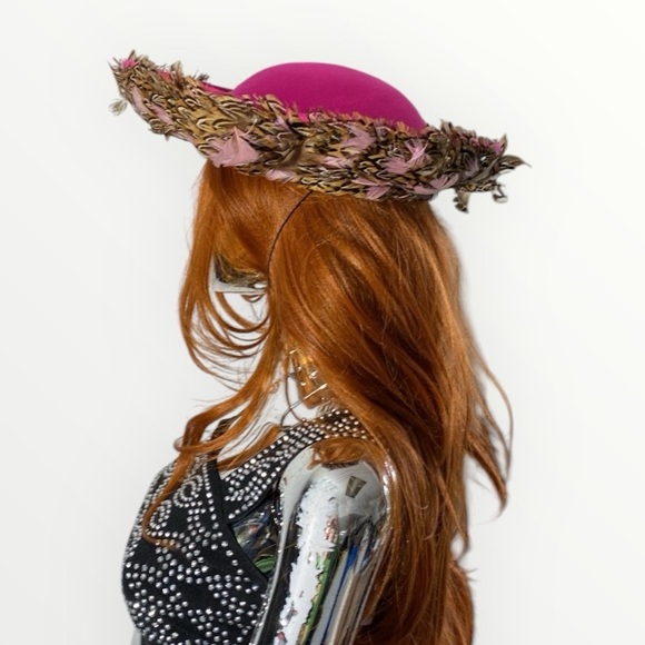 Vintage Mr. John Excello Hot Pink Feather‎ Hat 100% Wool Church Kentucky Derby main image 12